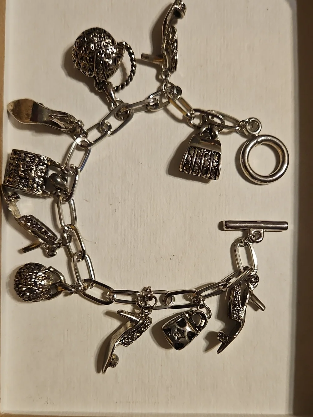 Silver-Tone Charm Bracelet with Handbag & Shoe Charms